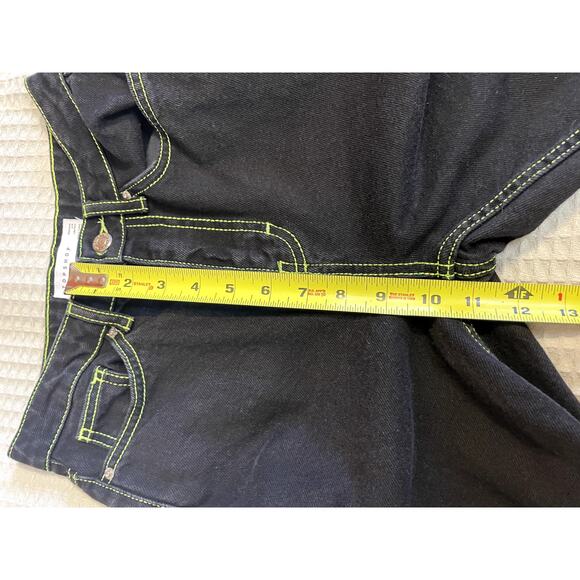 Topshop Mom Black W/ Bright Green Threading High Waisted Straight Leg Jean Sz 25 - Picture 6 of 11